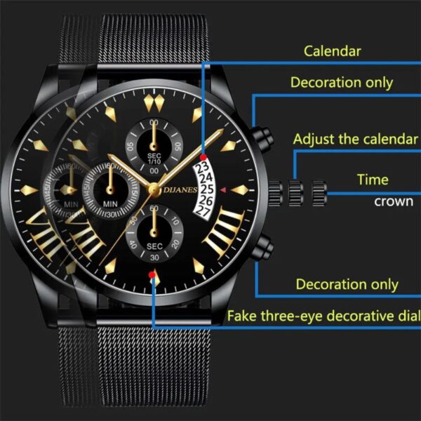 Mesh Belt Man Wrist Watch Calendar Quartz Watch Luxury Business Dress Watch for Men Fashion Male Clock - Image 4